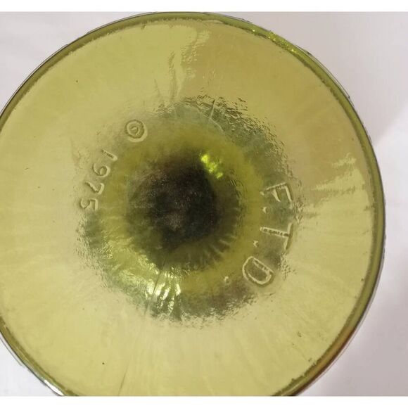 Vintage F.T.D green patterned glass vase, bowl candy dish, footed - Picture 4 of 6